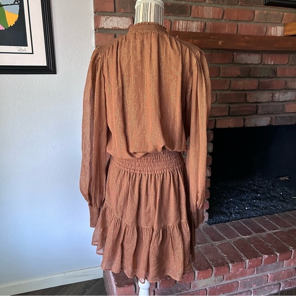 A.L.C Silvie Smocked Mini Dress in Butterscotch Sz 10 - Picture 7 of 10